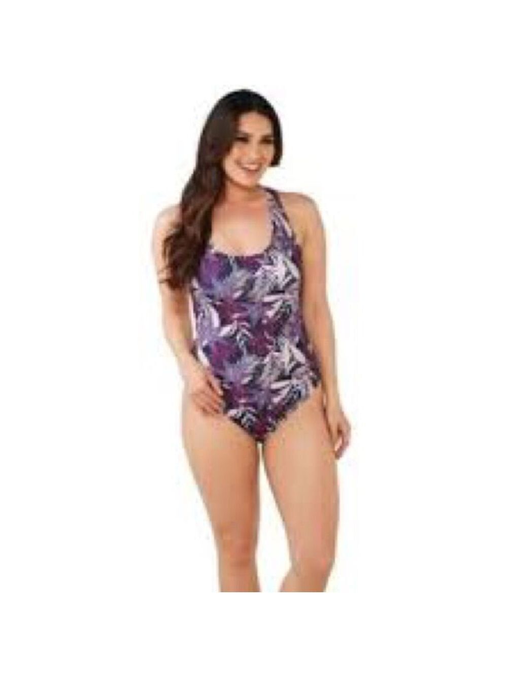 Nicole Miller Navy Purple Pink Tropical Print One-Piece Swimsuit Medium